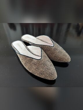 Gianni Bini Spotted genuine leather Mules Slip on Tan Black Shoes Women 8.5